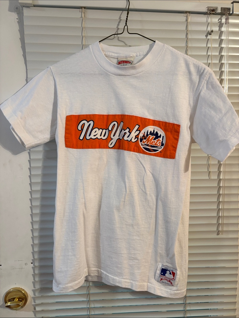 Vintage New York Mets Nutmeg Mills T Shirt USA Graphic Logo Youth Large MLB